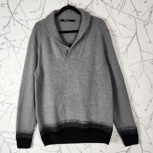 Tiger Of Sweden Gray Cotton Wool Blend Knit Shawl Collar Sweater